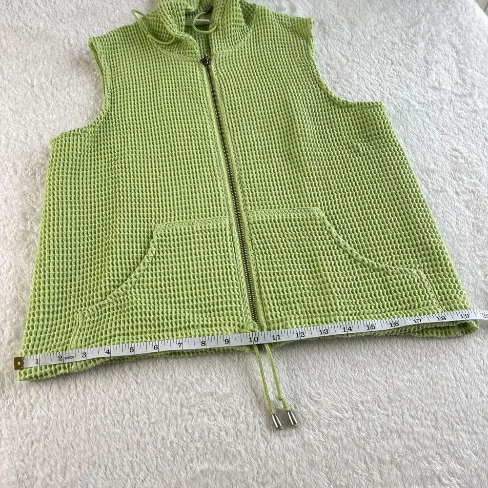 Christopher & Banks Waffle Weave‎ Vest Womens S Green Sleeveless Hooded Full Zip
